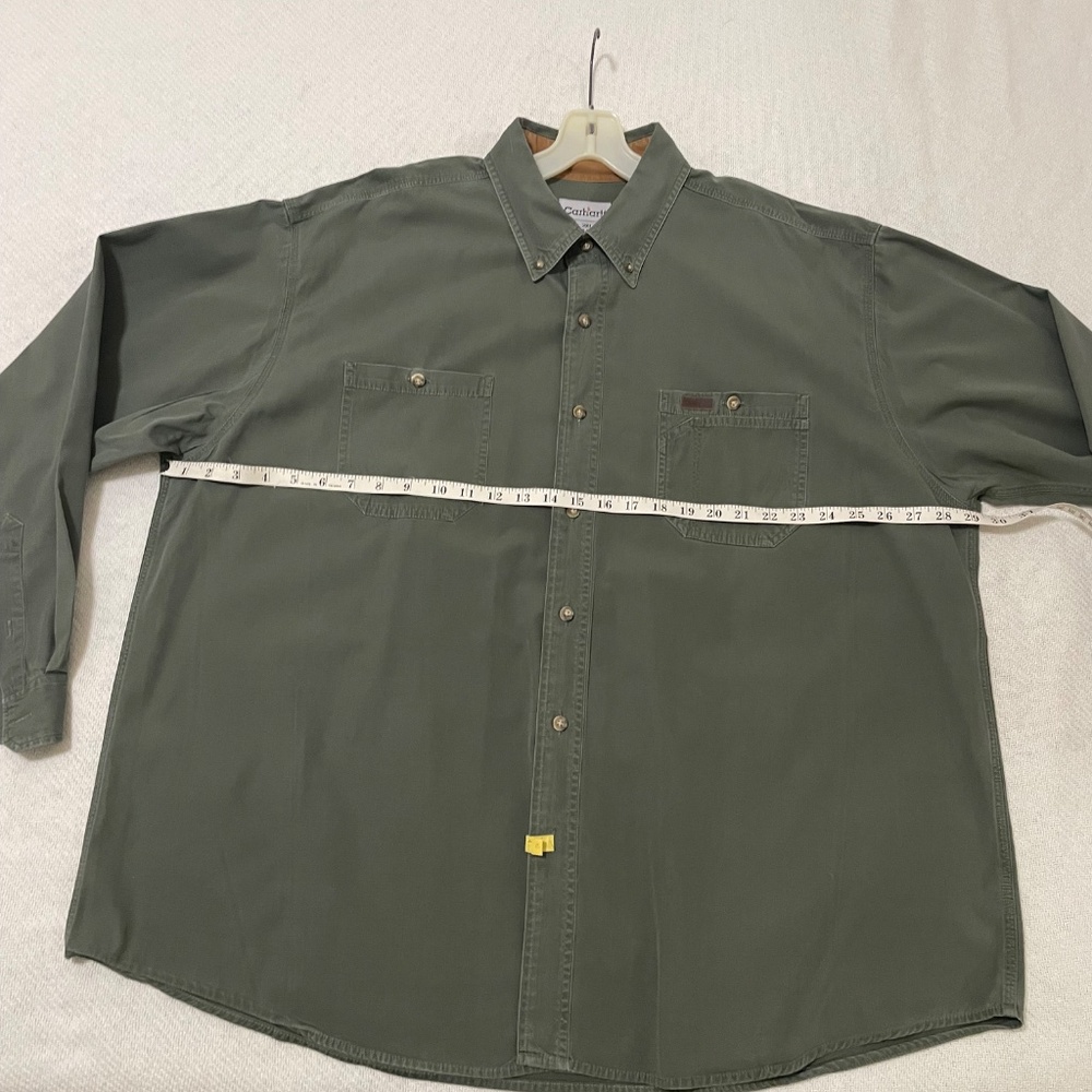 Carhartt Army Green Men’s Button Down Shirt Like New Long Sleeve XXL Big & Tall - Picture 6 of 11
